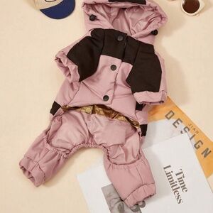 Pink and Black dog Snowsuit with Hood